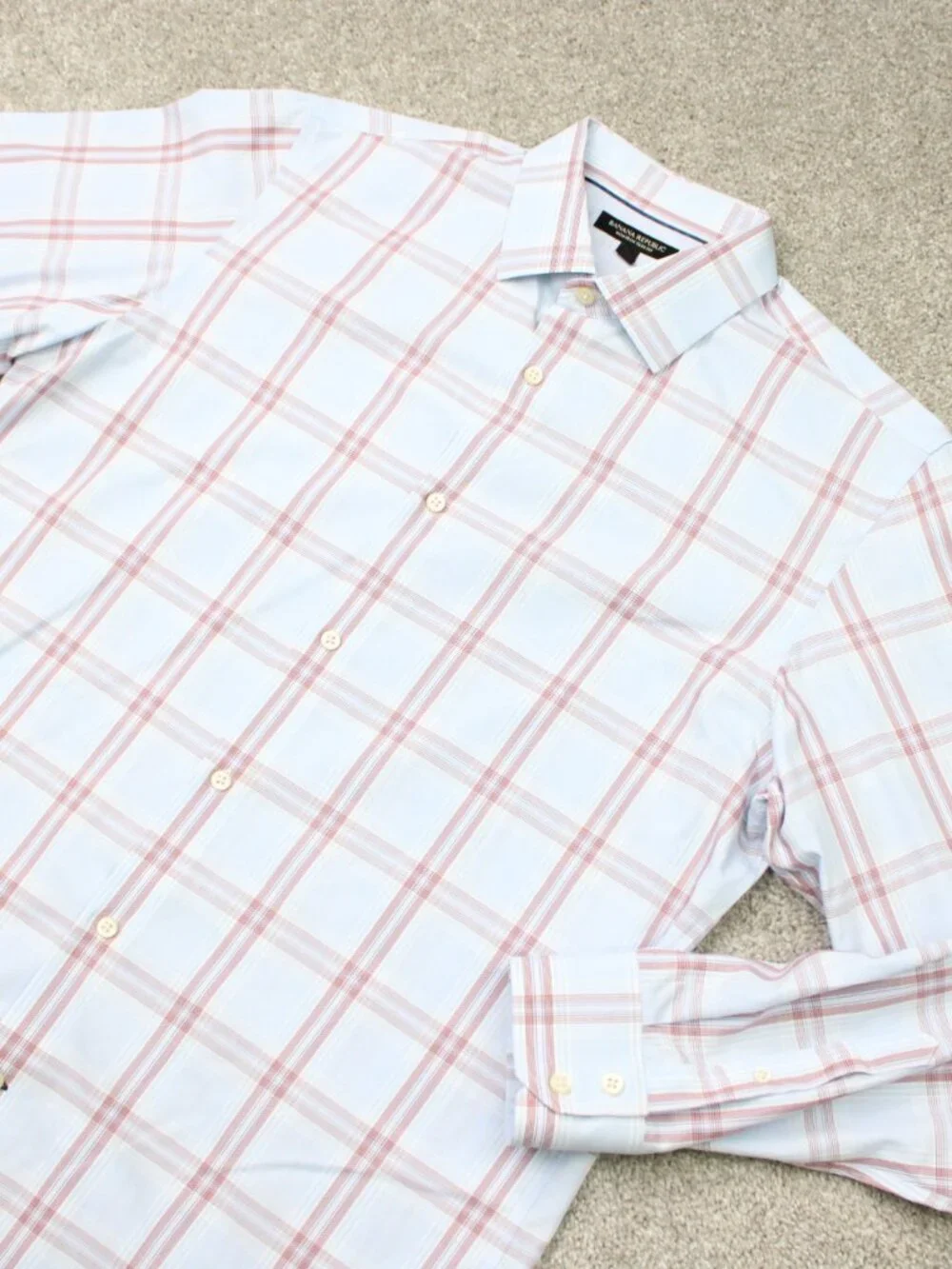 Banana Republic Shirt Mens Large Blue/Red Non-Iron Slim Fit Cotton Long Sleeve